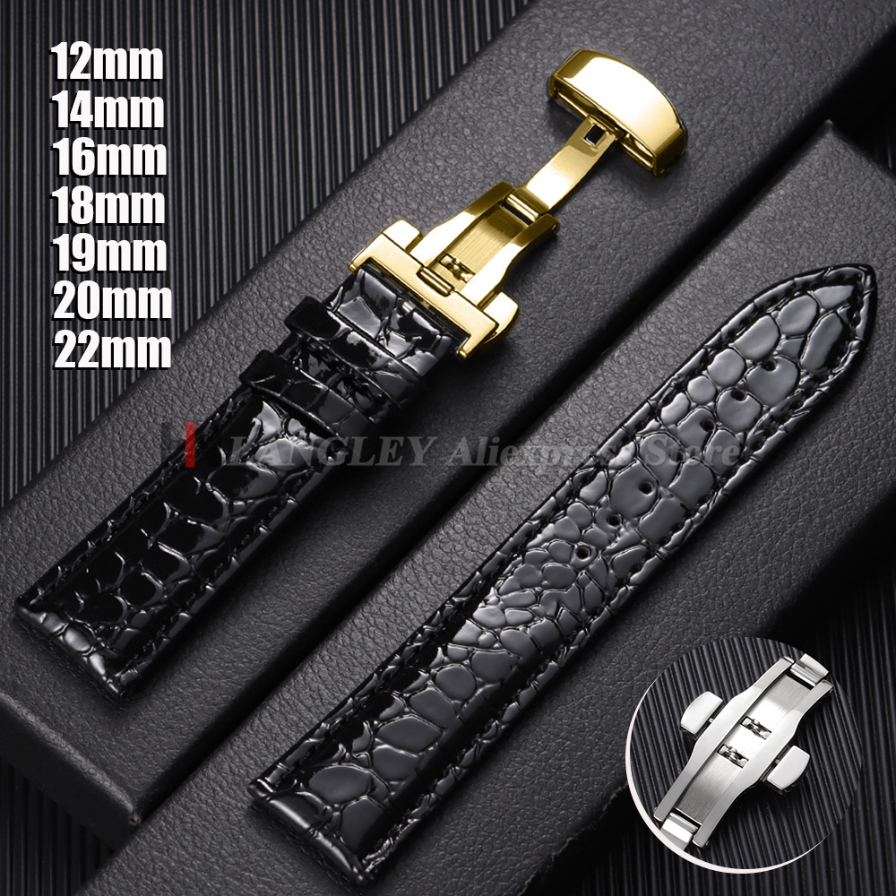 Butterfly Clasp Deployant - 악어 패턴 디자인 가죽 시계줄 버터플라이